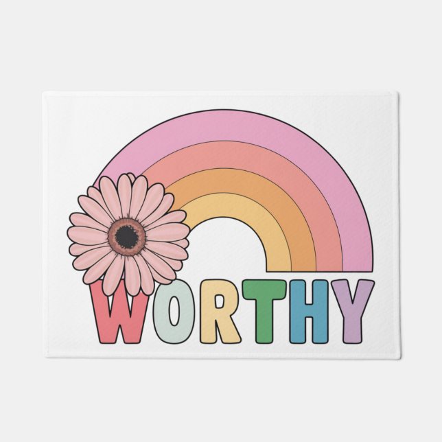 Felpudo Digno arcoiris florece (Anverso)