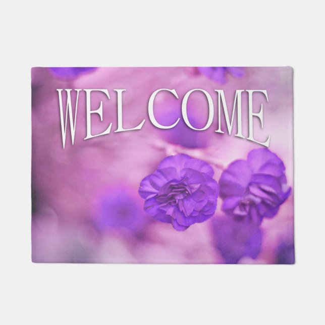 Felpudo Diminutas Flores Purpúreas de Bienvenida (Anverso)