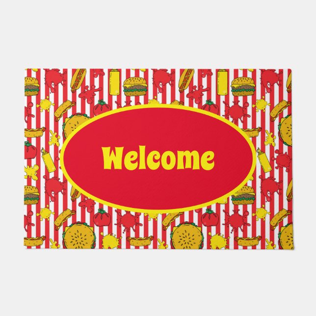 Felpudo Dinero de comida rápida, bienvenida a bar y restau (Anverso)