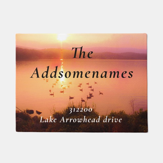 Felpudo Dirección de la familia Peach lake sunset (Anverso)
