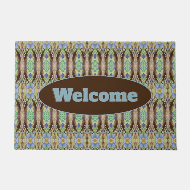 Felpudo Diseñador floral gris azul (Anverso)