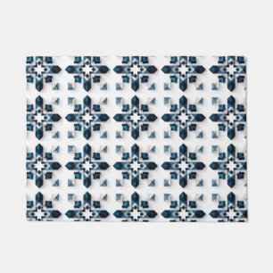 Felpudo Diseño abstracto geométrico en azul y blanco