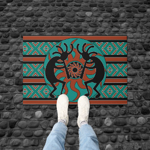 Felpudo Diseño azteca tribal del sudoeste de Kokopelli