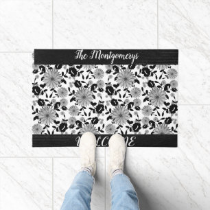 Felpudo Diseño Chic De Shabby Gris Blanco Negro Personaliz