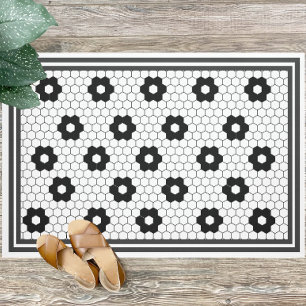 Felpudo Diseño clásico de mosaicos de color negro y blanco