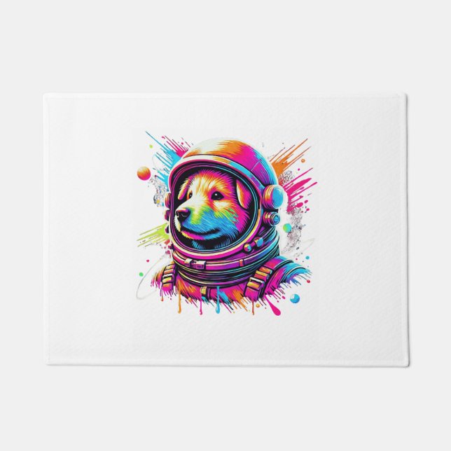 Felpudo Diseño de amante de perro espacial (Anverso)