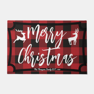 Felpudo Diseño de apellido Navidades rojos escoceses