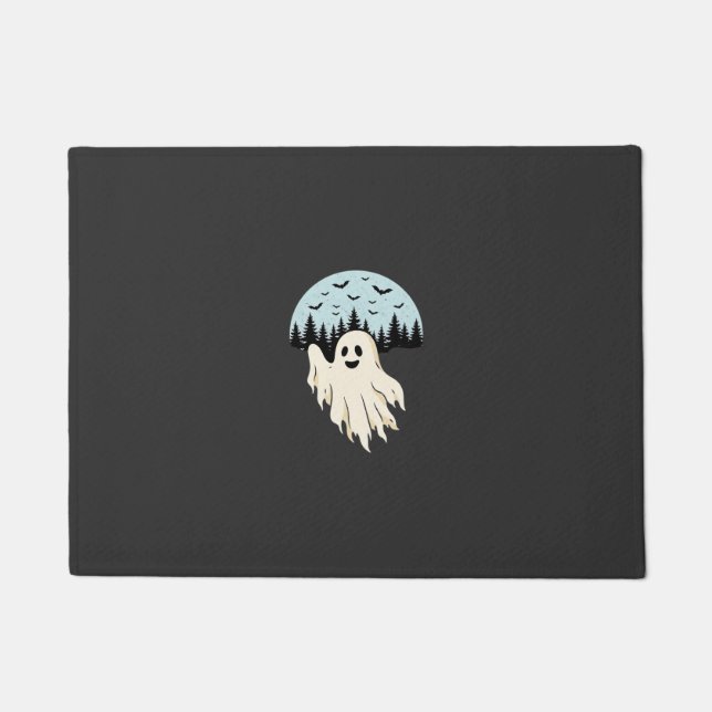 Felpudo Diseño de bosque de luna de fantasma de Halloween_ (Anverso)