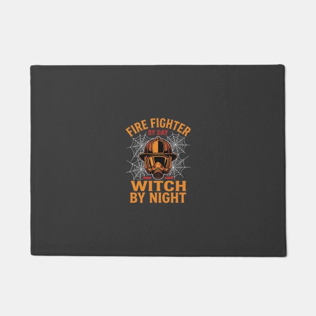 Felpudo Diseño de bruja de Halloween para bomberos (Anverso)