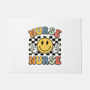 Felpudo Diseño de camisa a cuadros sonriente de enfermera