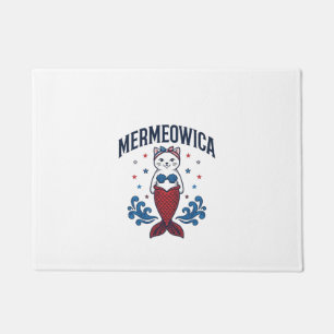 Felpudo Diseño de camiseta de sirena gato patriota Mermeow