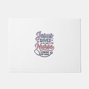 Felpudo Diseño de camiseta Jesus Saves Nurse Faith_1