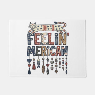 Felpudo Diseño de camiseta vintage patriótica de gato folk