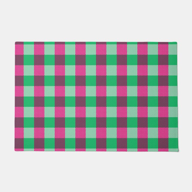 Felpudo Diseño de cheques de Gingham verde rosa (Anverso)