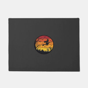 Felpudo Diseño de Círculo Retro Silueta de Bruja de Atarde