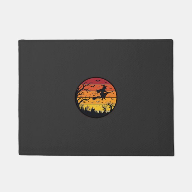 Felpudo Diseño de Círculo Retro Silueta de Bruja de Atarde (Anverso)
