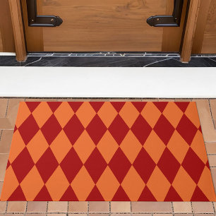 Felpudo Diseño de cuadros arlequín rojo y naranja