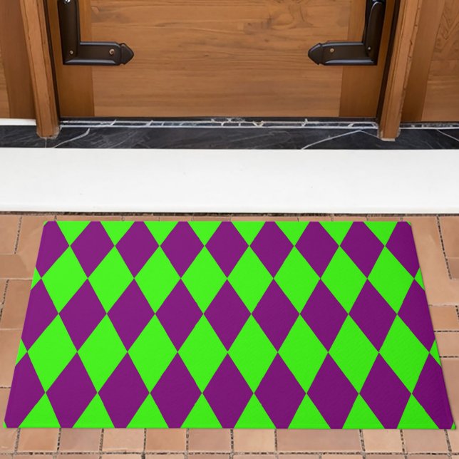 Felpudo Diseño de cuadros de arlequín verde morado (Subido por el creador)