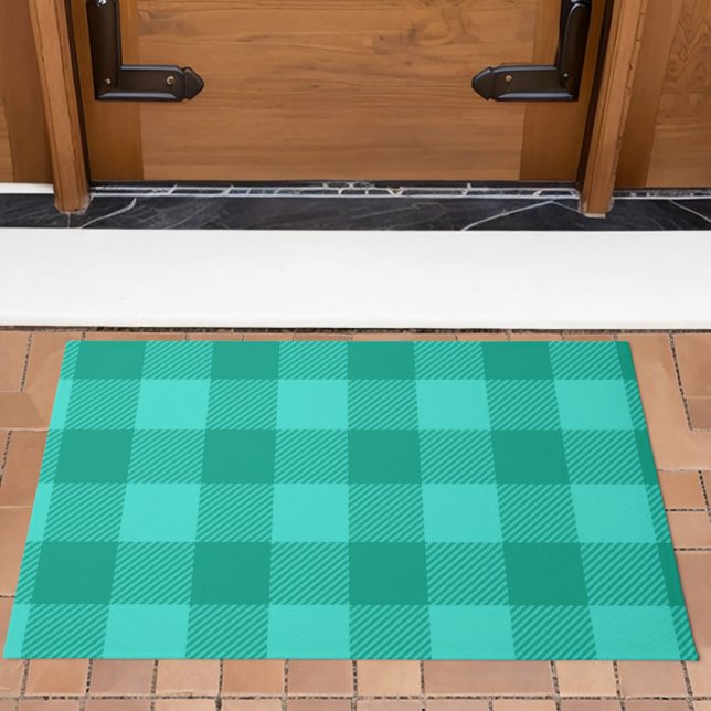 Felpudo Diseño de cuadros escoceses de gingham azul verdos (Subido por el creador)