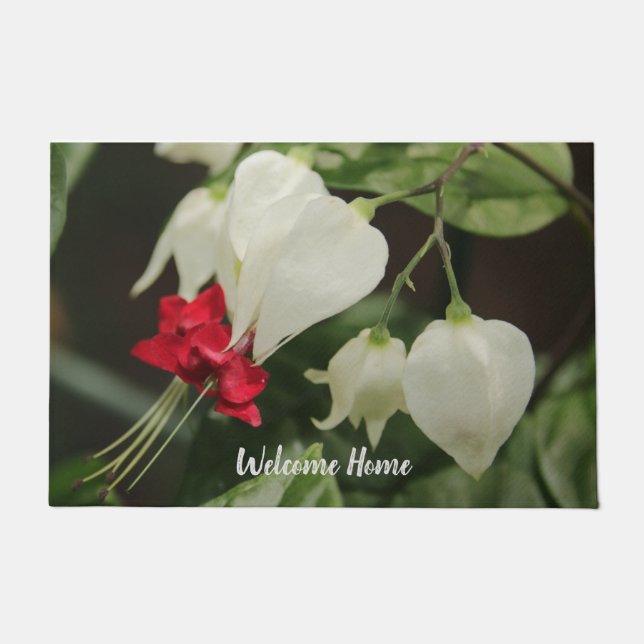 Felpudo Diseño de felpa de personalizable Flor roja y blan (Anverso)