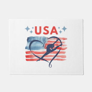 Felpudo Diseño de gimnasia con bandera norteamericana patr