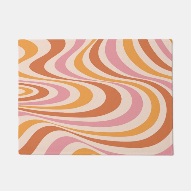 Felpudo Diseño de giro abstracto rosa y naranja (Anverso)