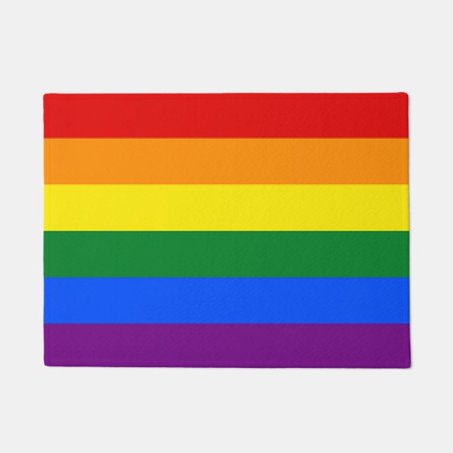 Felpudo Diseño de la bandera del orgullo gay del arco iris (Anverso)
