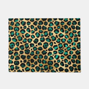 Felpudo Diseño de la serie Leopardo Teal y Gold 14