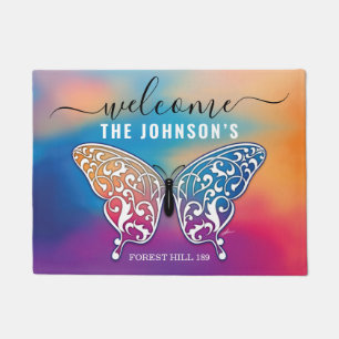 Felpudo Diseño de mariposa y puesta de sol 