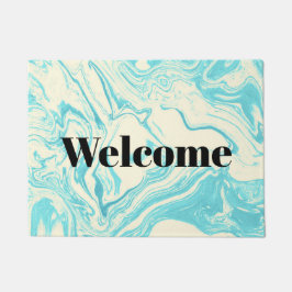 Felpudo Diseño de mármol Guay en turquesa y crema