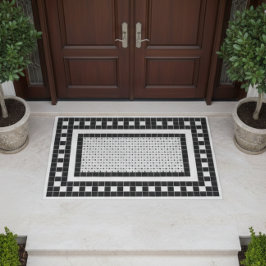 Felpudo Diseño de mosaico blanco y negro de patrón simple