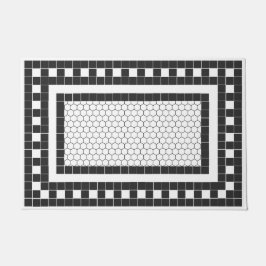 Felpudo Diseño de mosaico blanco y negro de patrón simple