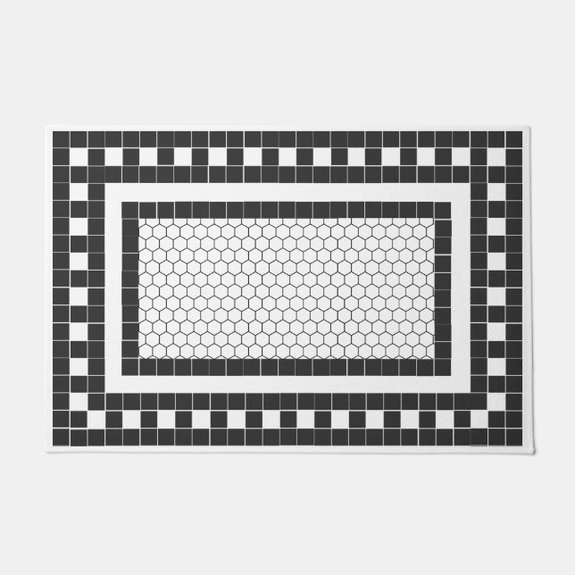 Felpudo Diseño de mosaico blanco y negro de patrón simple (Anverso)