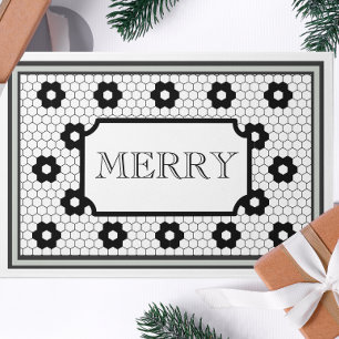Felpudo Diseño de mosaico hexagonal verde Feliz Navidad