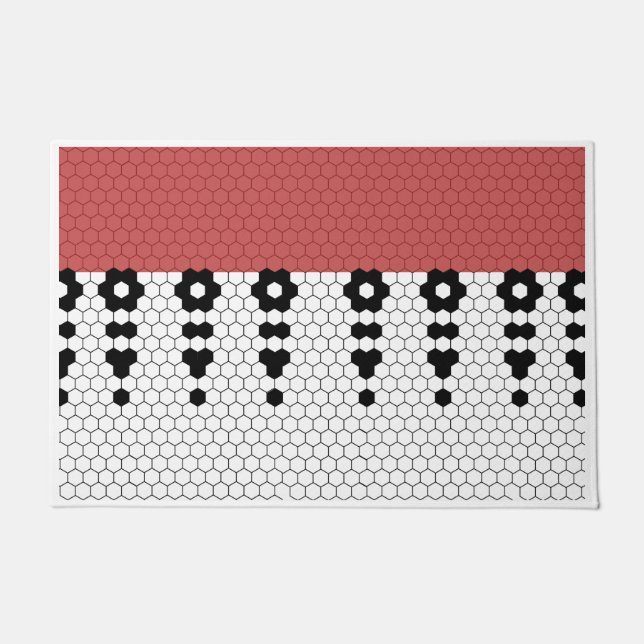 Felpudo Diseño de mosaico rojo y negro (Anverso)