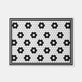 Felpudo Diseño de mosaicos clásicos de color negro y blanc