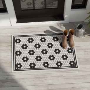 Felpudo Diseño de mosaicos clásicos de color negro y blanc