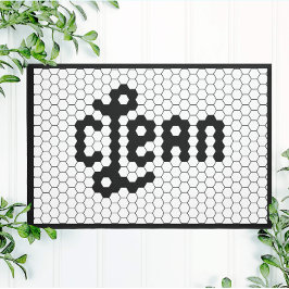 Felpudo Diseño de mosaicos en blanco y negro Lavandería