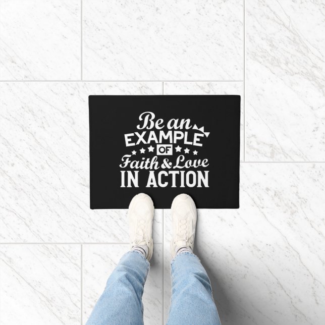 Felpudo Diseño de motivación cristiana - Fe, amor y acción (Interior)