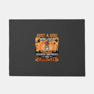 Felpudo Diseño de niña de Halloween con pastor alemán bruj