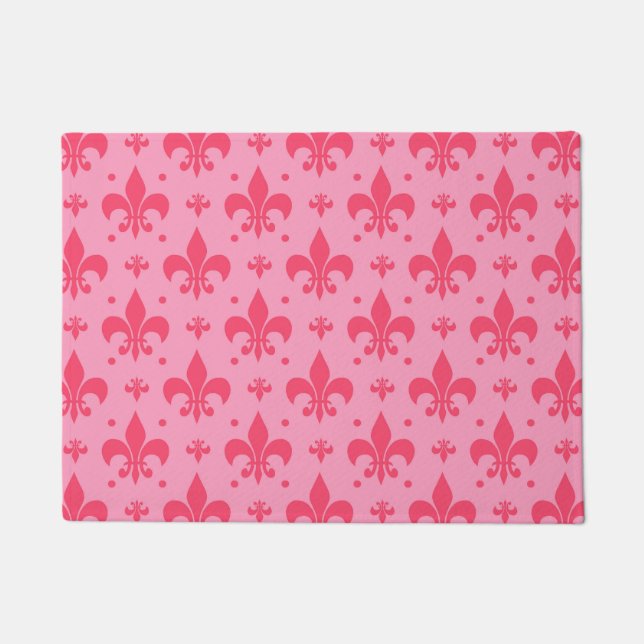 Felpudo Diseño de patrones de flor rosado de lis (Anverso)