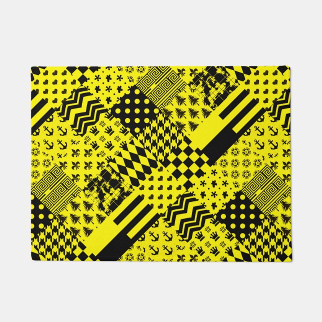 Felpudo Diseño de patrones mixtos amarillos negros (Anverso)