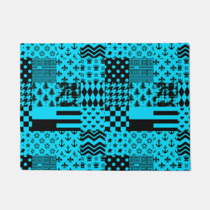 Felpudo Diseño de patrones mixtos azul negro