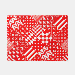 Felpudo Diseño de patrones mixtos blancos rojos