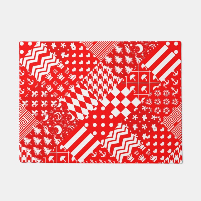 Felpudo Diseño de patrones mixtos blancos rojos (Anverso)