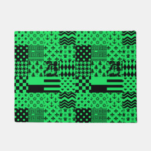 Felpudo Diseño de patrones mixtos de color negro verde