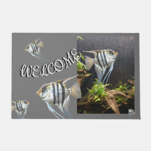 Felpudo Diseño de pescado tropical a rayas BIENVENIDO Doo