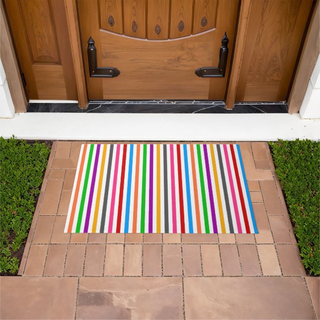 Felpudo Diseño de rayas de arcoíris coloridas - Blanco  (Exterior)