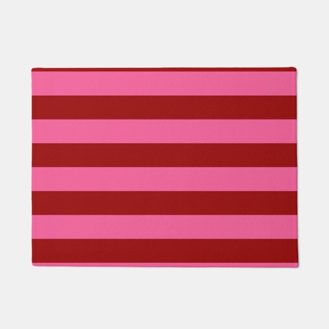 Felpudo Diseño de rayas rojas granate rosadas (Anverso)