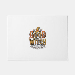 Felpudo Diseño de tipografía de Halloween de bruja buena v
